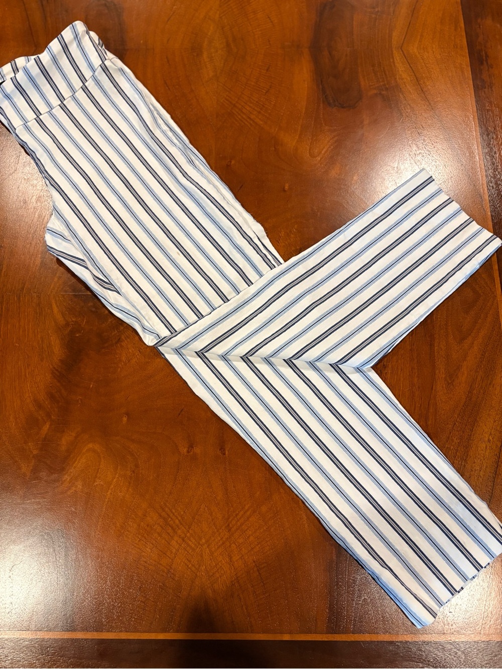 White & Navy Vertical Stripe Pants, Size 6